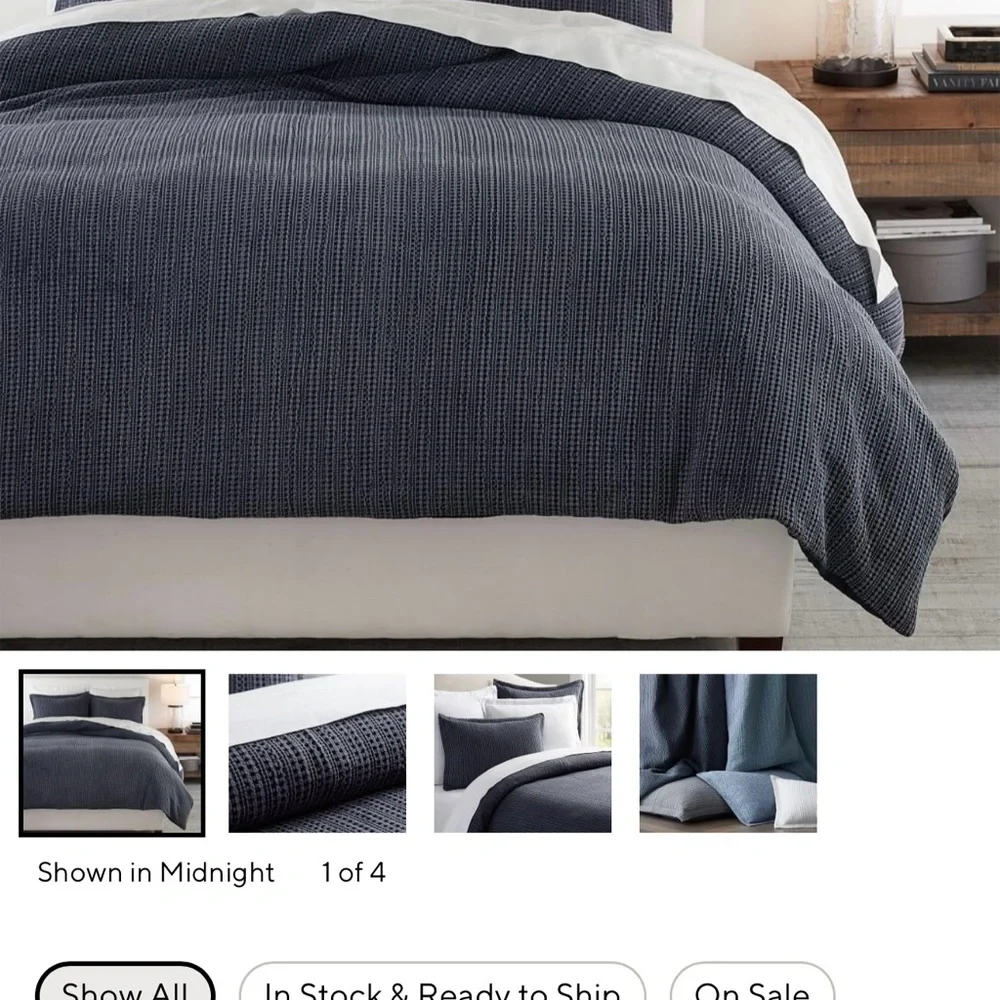 Pottery Barn Navy Textured Waffle Duvet Cover + 2 Shams